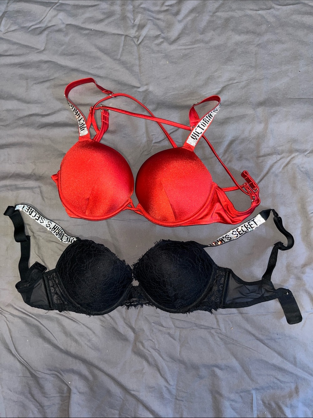 Victoria's Secret Red and Black Push-Up Bra Duo with Branded Straps